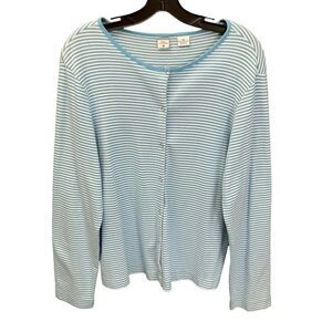 Real Clothes Cardigan Snap Front Closure Blue White Stripe Long Sleeves Women XL